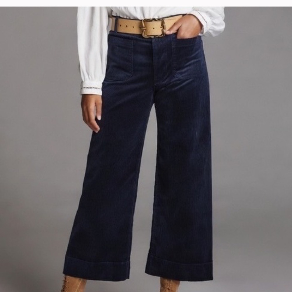 Maeve by Anthropologie The Colette Navy Blue Corduroy Wide Leg Pants Size 32